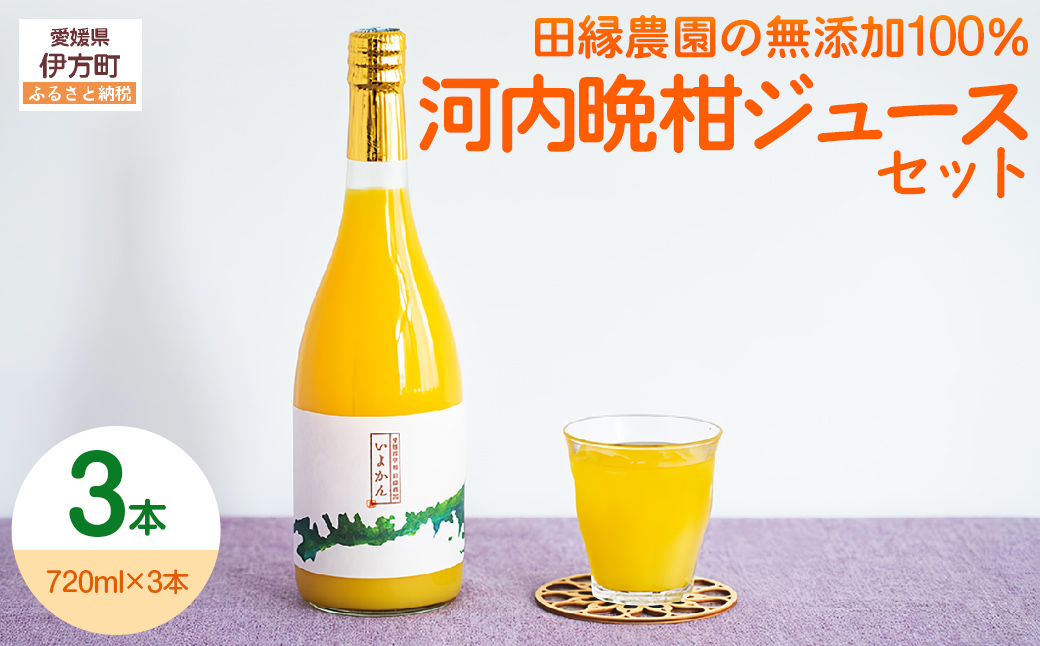 【愛媛県産】田縁農園の無添加100% 河内晩柑ジュース（720ml×3本） ストレート果汁100％  IKTA014