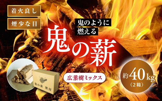 鬼の薪 2箱（約40kg）（広葉樹ミックス乾燥割薪）＜薪 ストーブ アウトドア キャンプ ピザ ボイラー 自然 火 炎 燃料 焚火 暖炉 窯焼き 四国薪販売 焚火 キャンプファイヤー 愛媛県 鬼北町＞ ※離島への配送不可