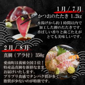 定期便 6回 刺身 鮮魚 冷凍 真空 パック 旬 かつお タイ ブリ 愛南ゴールド シマアジ カンパチ高級魚 鰤 鰹 鯛 縞鯵 勘八 新鮮 天然 養殖 愛南町 愛媛県