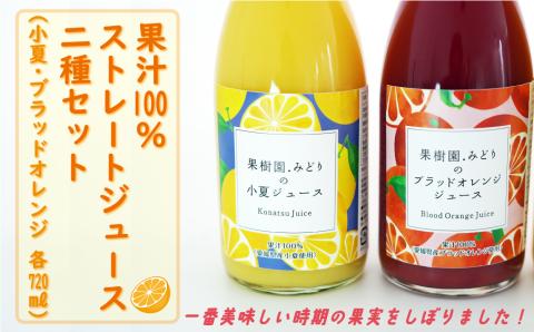 【 先行予約 】 みかん 果汁 100% ストレート ジュース 720ml 2種 セット 小夏 ブラッドオレンジ 数量限定 期間限定 高級 贈答 ギフト プレゼント 特産品 完熟 濃厚 果樹園みどり