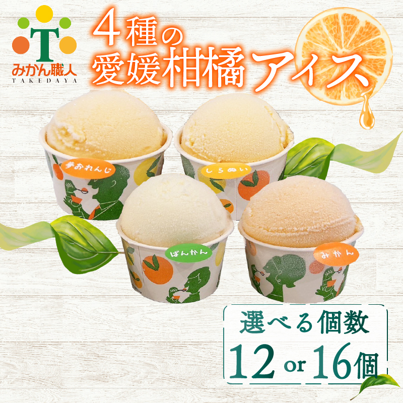 みかん職人が作った柑橘カップアイス 4種 16個 【夢おれんじ 河内晩柑 愛媛みかん しらぬい 】 16個 12000円