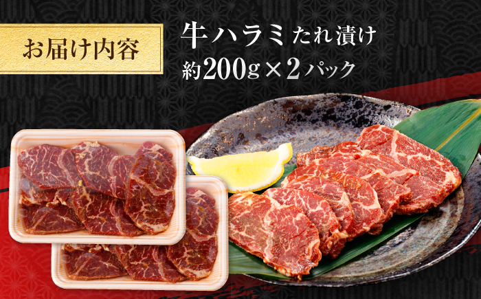 牛ハラミ　たれ漬け 約200g×2 総計約400g / 訳あり 数量限定 小分け 柔らかい！！ 【(有)山重食肉】 [ATAP142]