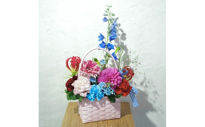 【12回定期便】季節の生花カラーバスケットフラワーM / お花 フラワー カラーバスケット アレンジ 映える リビング 装飾 作家もの カゴ 定期便 人気 季節の生花 収納バスケット ハイセンス ギフト 高知【株式会社tomoni】 [ATCG061]