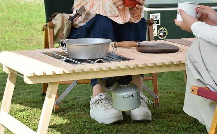 ひのきのフラットバーナーキャンプテーブル KUROSON370B / アウトドア キャンプ テーブル バーナー ひのき ウォールナット 人気 おすすめ 【196｜ひのきのキャンプ用品】 [ATBG010]