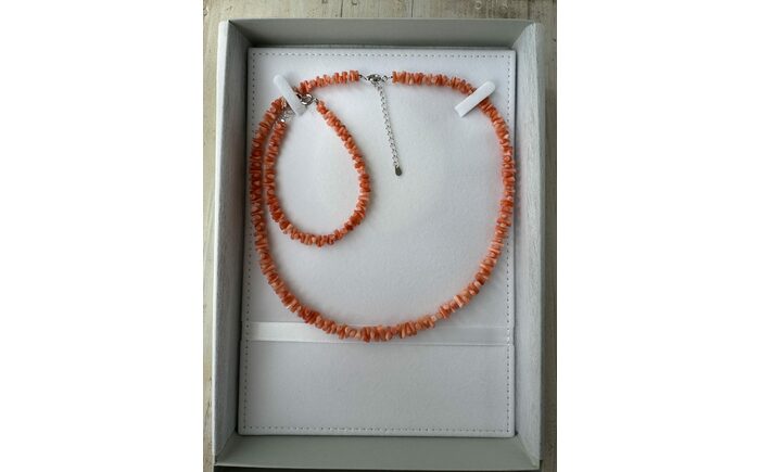 【はじめての珊瑚に】珊瑚のネックレス＆ブレスレットセット つなげてロングネックレスにもなる2WAY仕様 / アクセサリー シルバー レディース ギフト 【有限会社米沢サンゴ店】 [ATCX067]