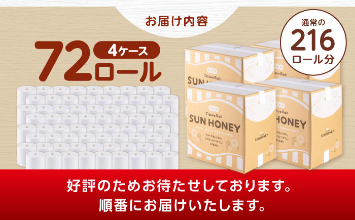 【4ケース】3倍長持ち トイレットペーパー サンハニー (無地ホワイト) / バージンパルプ100% 肌ざわり 無香料 省スペース 丁寧な梱包 ギフト 贅沢 3倍巻き 長期保存 長持ち コスパ 3倍 まとめ買い 大容量 業務用 ストック 生活必需品 日用品 消耗品 生活用品 高品質 トイレ 防災 災害 備蓄 地震 備蓄品 【機能素材株式会社】[ATAA013]