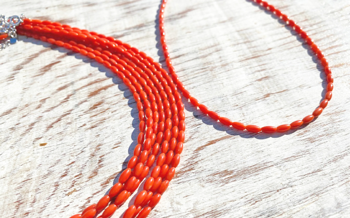 珊瑚ネックレス ライス型 【有限会社米沢サンゴ店】 [ATCX010]