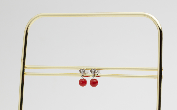 真紅の赤珊瑚ピアス高知制作?ハートの巻? 【有限会社米沢サンゴ店】 [ATCX056]