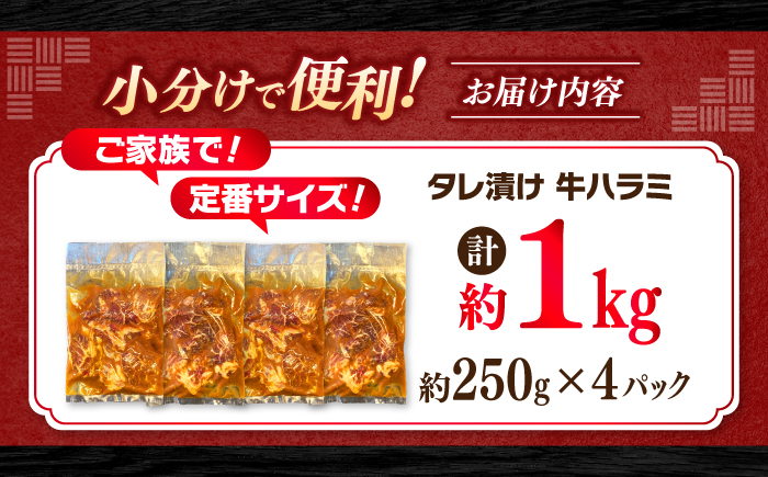 タレ漬け 牛ハラミ 約250g×4パック 計約1kg【焼肉寛十郎】小分け 個包装 味付け タレ たれ 高知県 お肉 牛肉 贅沢 焼き肉 BBQ バーベキュー 訳あり わけあり ワケアリ はらみ [ATDO014]