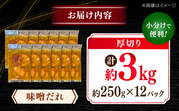 厚切り 牛タン 味噌だれ 約250g×12パック 計約3kg 小分け 個包装 味付け タレ たれ 高知県 お肉 牛肉 贅沢 焼き肉 BBQ バーベキュー 訳あり わけあり 訳あり 【焼肉寛十郎】 [ATDO020]