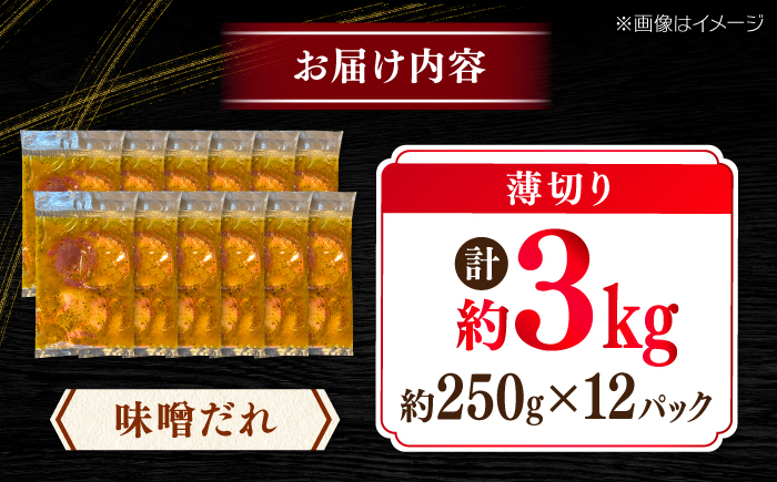 薄切り 牛タン 味噌だれ 約250g×12パック 計約3kg 小分け 個包装 味付け タレ たれ 高知県 お肉 牛肉 贅沢 焼き肉 BBQ バーベキュー 訳あり わけあり 【焼肉寛十郎】 [ATDO031]