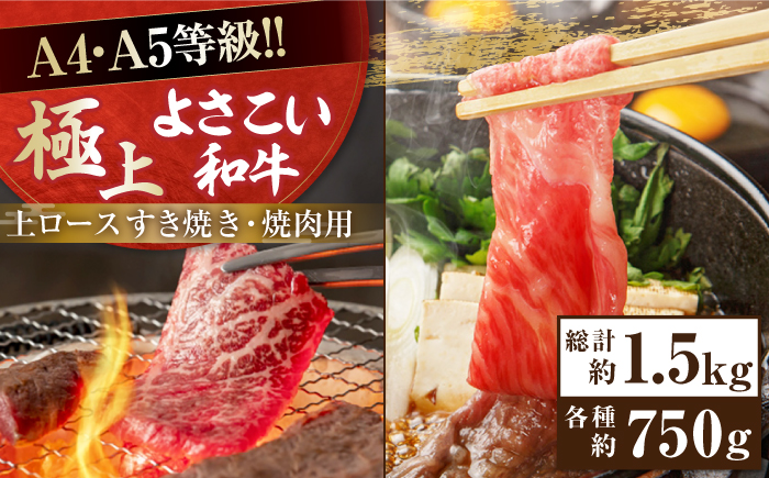 高知県産 よさこい和牛 上ロース すき焼き 焼肉セット 各種約750g 総計約1.5kg 牛肉 すきやき 焼き肉 BBQ A4 A5 国産 【(有)山重食肉】 [ATAP040]