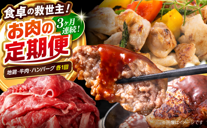 【3回定期便】高知の肉定期便〈はちきん地鶏・土佐あかうし・ハンバーグ〉少量セット【合同会社土佐あぐりーど】 [ATBO032]