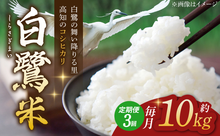 【3回定期便】 新米 R7年度産 特別栽培米 農薬節減！ 白鷺米 コシヒカリ 各約10kg 合計約30kg / 高知 米 お米 精米 　【津ノ宮農園】[ATBV014]
