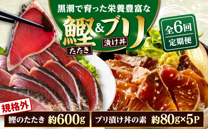 【6回定期便】規格外カツオたたき 約600g＋ブリ漬け丼の素 約80g×5パック 【興洋フリーズ株式会社】 [ATBX123]