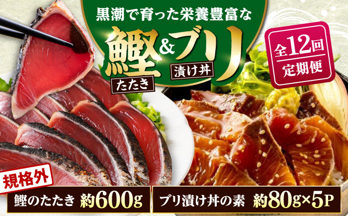 【12回定期便】規格外カツオたたき 約600g＋ブリ漬け丼の素 約80g×5パック 【興洋フリーズ株式会社】 [ATBX124]