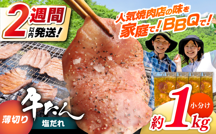 薄切り 牛タン 塩だれ  約250g×4パック 計約1kg 小分け 個包装 味付け タレ たれ 高知県 お肉 牛肉 贅沢 焼き肉 BBQ バーベキュー 訳あり わけあり ワケアリ 牛たん 【焼肉寛十郎】 [ATDO033]