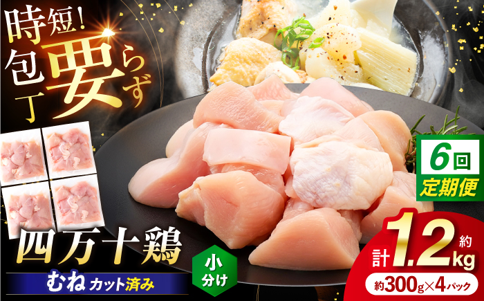 【6回定期便】四万十鶏むね肉 切身 約1.2kg （約300g×4パック） カットでかんたん 時短セット / 四万十鶏 むね肉 小分け 冷凍 カット 時短 【三栄ブロイラー販売株式会社】 [ATDP031]