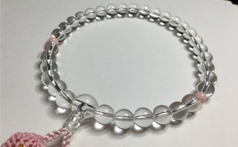 水晶とピンク珊瑚の数珠