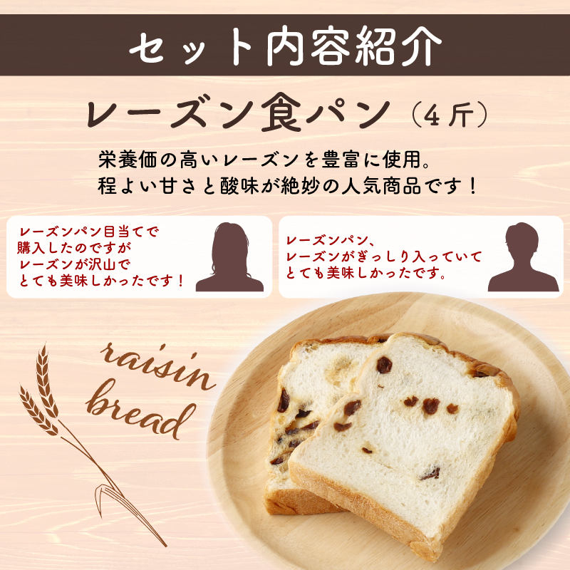【室戸海洋深層水仕込み】レーズン食パン年１２回定期便  食パン ぱん 朝食 ギフト 定期便 人気 食事パン おやつ レーズン ぶどう ドライフルーツ４斤×１２回