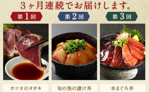 初音のオススメ３回定期便Ｂ＜カツオ・漬け丼・本マグロ＞ 刺身 漬け カツオのたたき 海鮮 魚 惣菜 30000円 送料無料 hn081