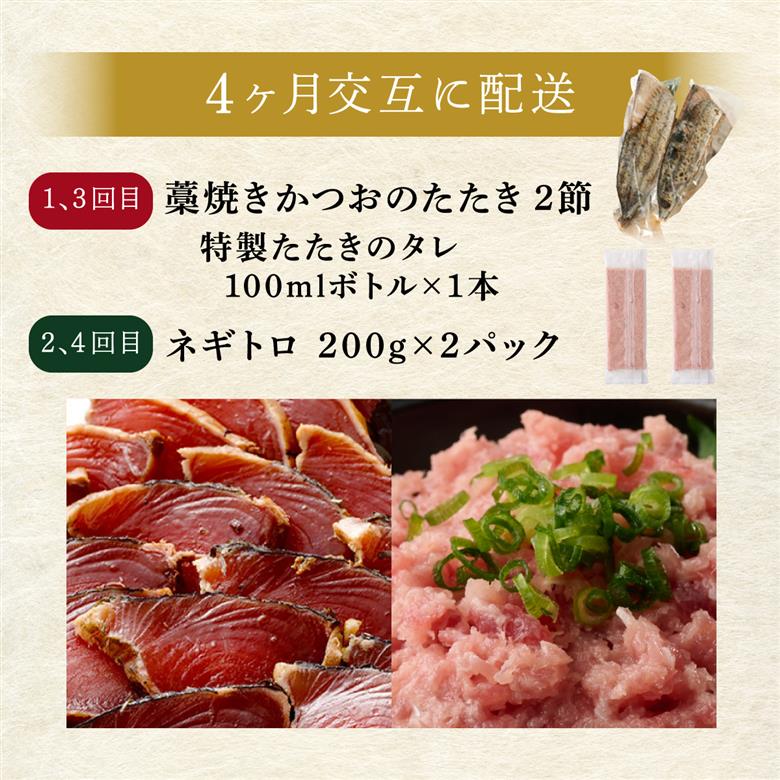 【交互定期便 / ４ヶ月連続】 土佐流藁焼きかつおのたたき2節と高豊丸ネギトロ400ｇ