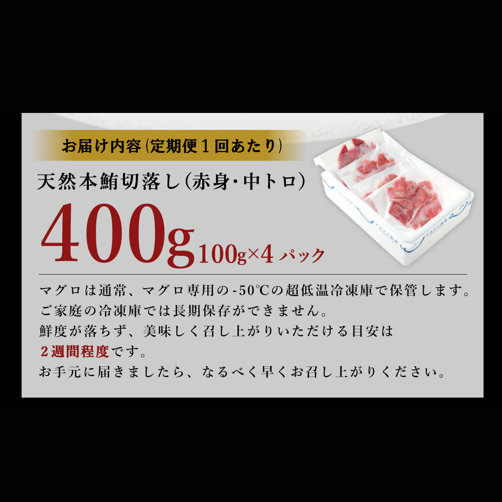 【定期便 / ３ヶ月連続】 天然本マグロ (赤身・中とろ) 切り落とし 合計1.2㎏  (100g×4パック×３回) マグロ 刺身 刺し身 魚 惣菜 海鮮丼 魚介類 食べきりサイズ 小分け 冷凍 訳あり 不揃い 定期 連続 tk072