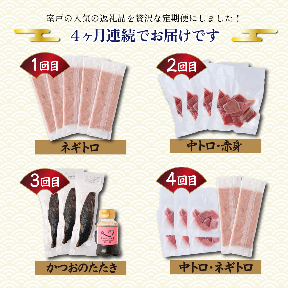 【 全4回定期便 】 厳選 高知の海鮮セット 本まぐろ かつおのたたき ネギトロ 水産会社直送の海鮮詰め合わせ 食べ比べ