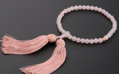 【天然宝石珊瑚】ピンク珊瑚丸玉とローズクウォーツの片手数珠