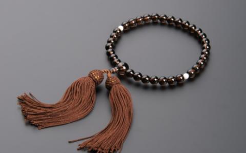 【天然宝石珊瑚】白珊瑚丸玉と茶水晶の片手数珠