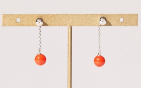 ダイヤ入り2way赤サンゴピアス［K18WG］