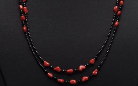 【2連】赤サンゴとスピネルのロングネックレス