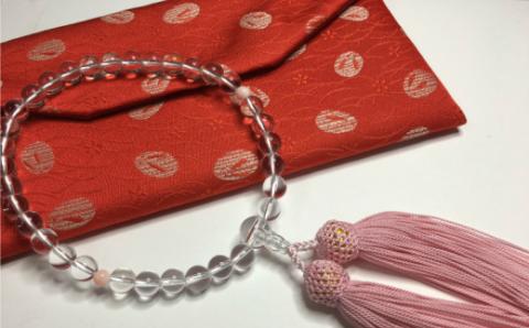 水晶とピンク珊瑚の数珠