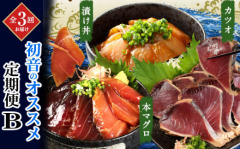 初音のオススメ３回定期便Ｂ＜カツオ・漬け丼・本マグロ＞ 刺身 漬け カツオのたたき 海鮮 魚 惣菜 30000円 送料無料 hn081