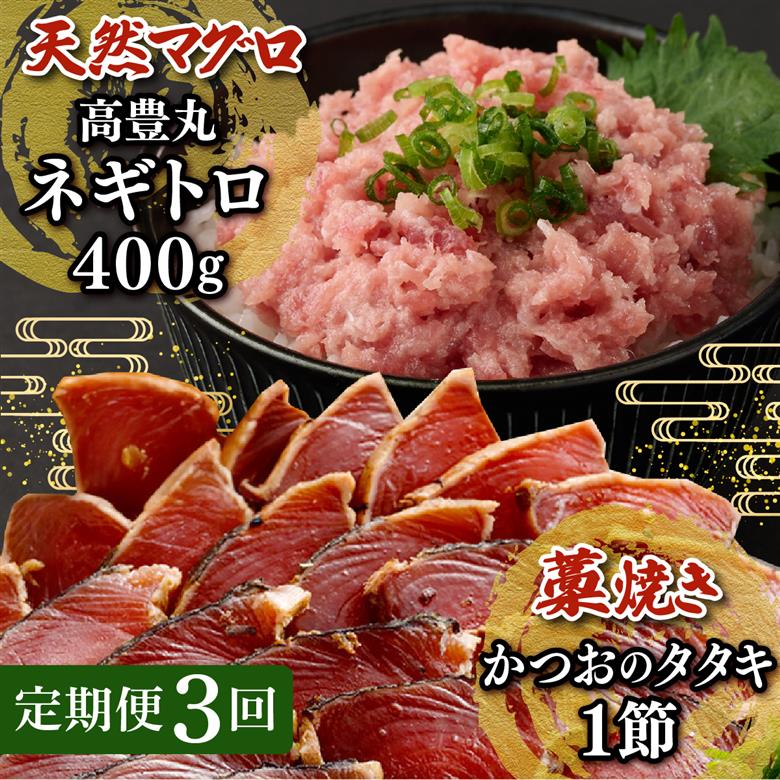 【定期便 / ３ヶ月連続】 土佐流藁焼きかつおのたたき１節と高豊丸ネギトロ４００ｇセット
