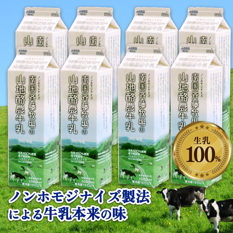 【 数量限定 】バターができる牛乳 ／ 山地酪農牛乳1L×8本 合計8L | 低温殺菌 生乳100％使用 成分無調整牛乳 ぎゅうにゅう 牛乳 ミルク 人気 おすすめ 高知県 南国市