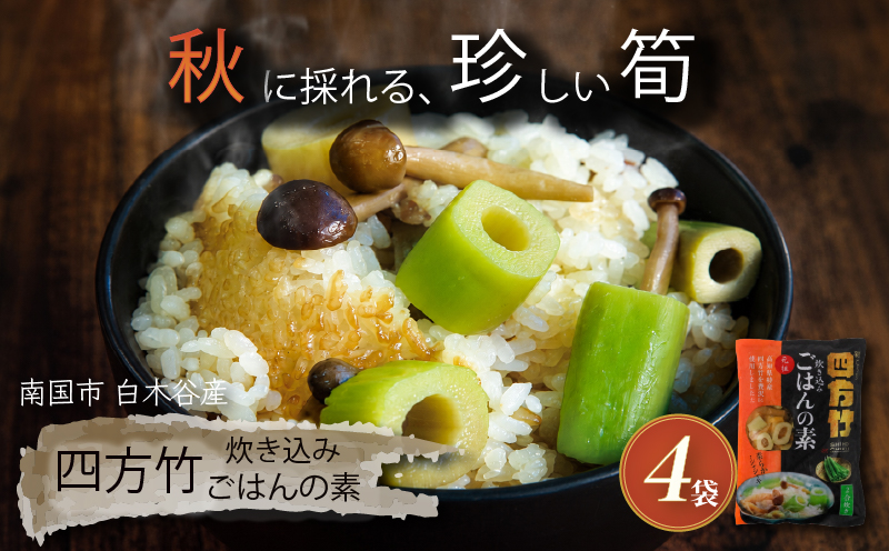 【期間限定】 国産 四方竹 炊き込みごはんの素 2合炊き × 4袋 (2026年11月～発送) | 筍 たけのこ 竹の子 タケノコ 先行予約 珍味 希少 ご飯 鰹だし 醤油 常温 簡単調理 高知 南国市