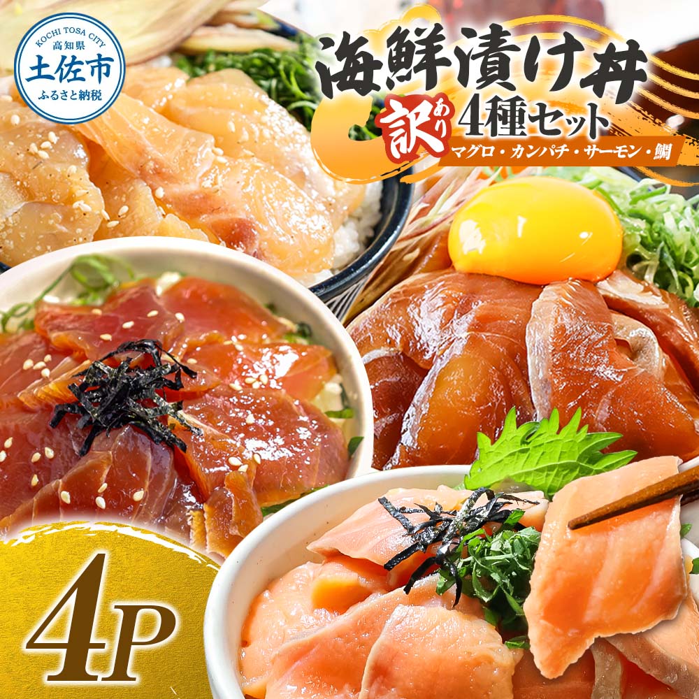 訳あり 海鮮漬け丼 4種×1袋セット 1袋60g 真鯛 タイ サーモン