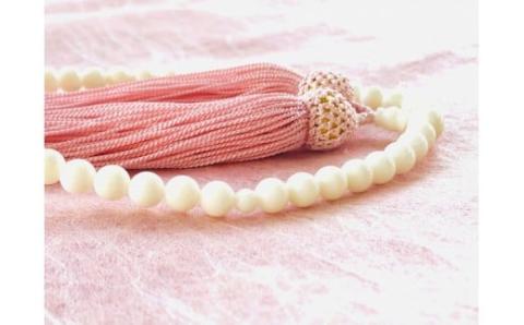 白サンゴ片手数珠 レディース 房正絹ピンク 【高知】