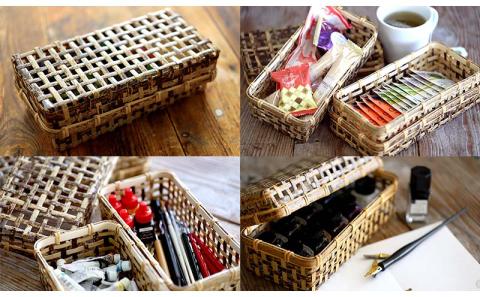 虎竹スクエア蓋付き籠 【弁当箱】 【山岸竹材店】