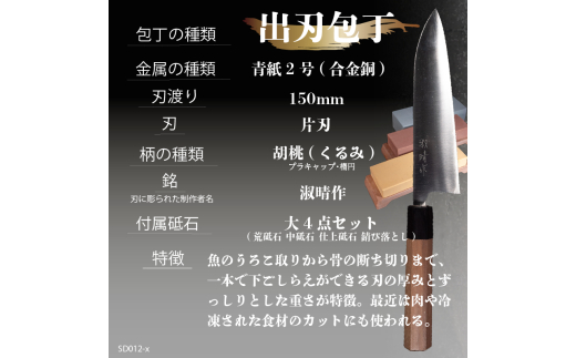 【 土佐打刃物 】 出刃包丁 15cm 青鋼 砥石 セット 迫田刃物 鍛冶職人 包丁 5寸 荒砥石 中砥石 仕上砥石 錆び落とし キッチン 用品 骨付き肉 魚 調理 高知県 須崎 
SD012