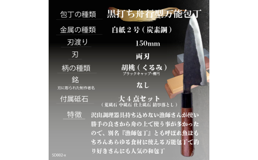【 土佐打刃物 】万能包丁 15cm 砥石 4種 セット 迫田刃物 鍛冶職人 日本三大刃物  黒打万能包丁 舟行型 万能 包丁 キッチン 用品 高知県 須崎市
