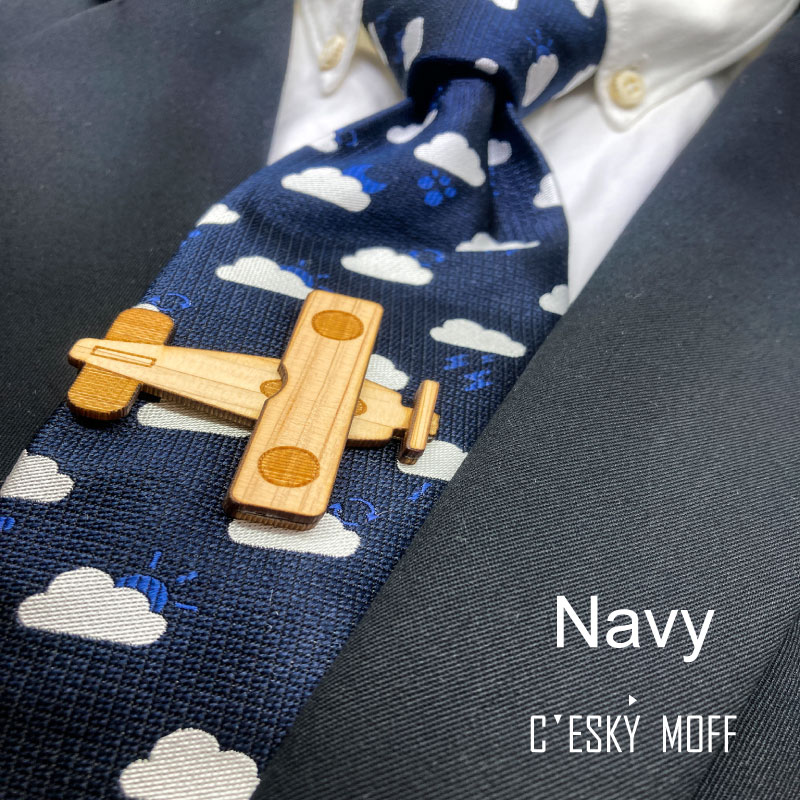 【CESKYMOFF】雲小紋柄 ネクタイ & プロペラ機 ネクタイピン セット