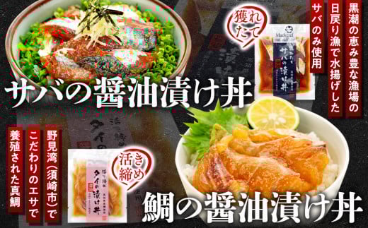 漬け丼セット 計 10 パック （ 5 種類 × 2 パック ）｜ 海鮮 醤油 漬け 10 セット 藁焼き 鰹 タタキ かつお カツオ サバ さば 鯖 真鯛 鯛 たい タイ カンパチ 勘八 ブリ 鰤 詰合せ セット 惣菜 海鮮丼 お刺身 小分け パック 国産 セット お茶漬け 時短 簡単 お手軽 人気 惣菜 海の幸 刺し身 漬け 丼 加工品 冷凍 みなみ丸 高知県 須崎市 MM015_x 5種類・各2パック