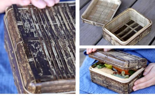 ランチ ボックス (大) 約W17×H8×D13cm お弁当箱 竹細工 日用品 工芸品 通気性 自然 素材 弁当 虎斑竹