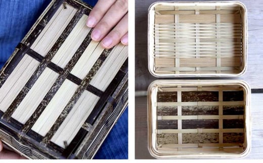 ランチ ボックス (大) 約W17×H8×D13cm お弁当箱 竹細工 日用品 工芸品 通気性 自然 素材 弁当 虎斑竹