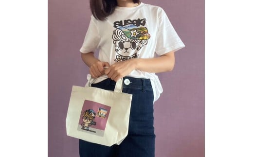 【CESKYMOFF】しんじょう君 夜明け ものがたり トートバッグ S ライトグレー×ピンクSサイズ