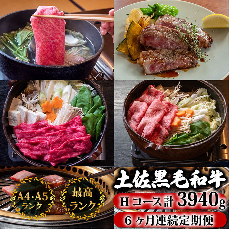 【6回定期】土佐黒毛和牛 食べ比べ 3940g 【計3.9kg以上】