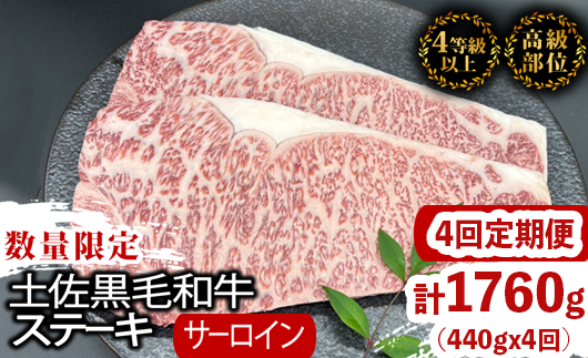 【定期4回】土佐黒毛和牛サーロインステーキ 計1.76kg【440g×4ヶ月連続お届け】 2Rコース