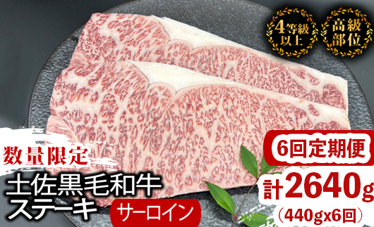 【定期6回】土佐黒毛和牛サーロインステーキ 計2.64kg【440g×6ヶ月連続お届け】 2Sコース